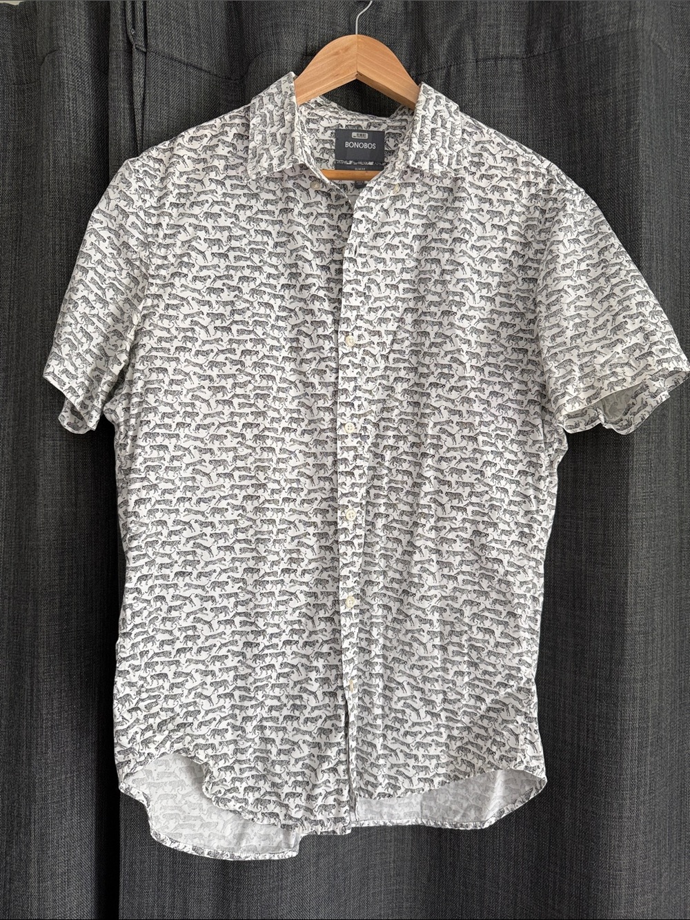 Bonobos White Shirt with Gray All-Over Print